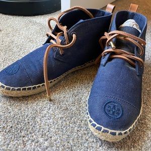 Tory Burch Lace-Up Espadrille Sneakers-Navy
